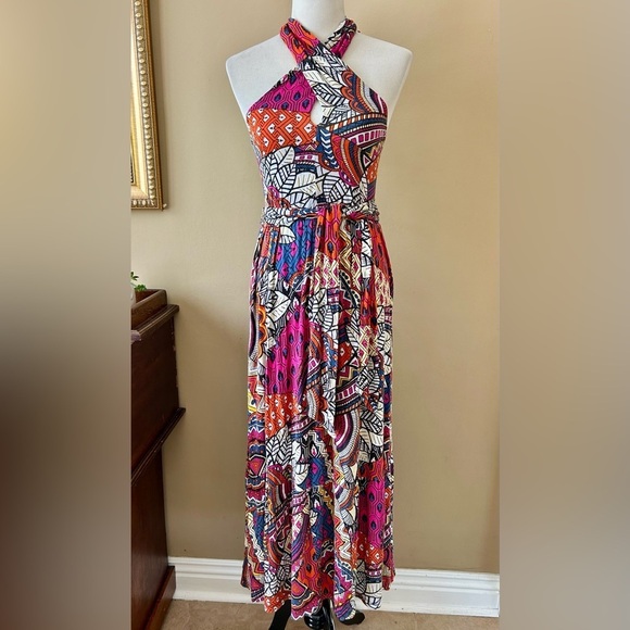 Anthropologie Maeve Cynthia Halter Maxi Dress Colorful Tribal Size S Small - Picture 2 of 15